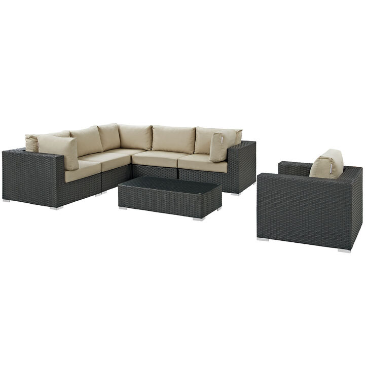 Sojourn 7 Piece Outdoor Patio Sunbrella Sectional Set - Canvas Antique Beige