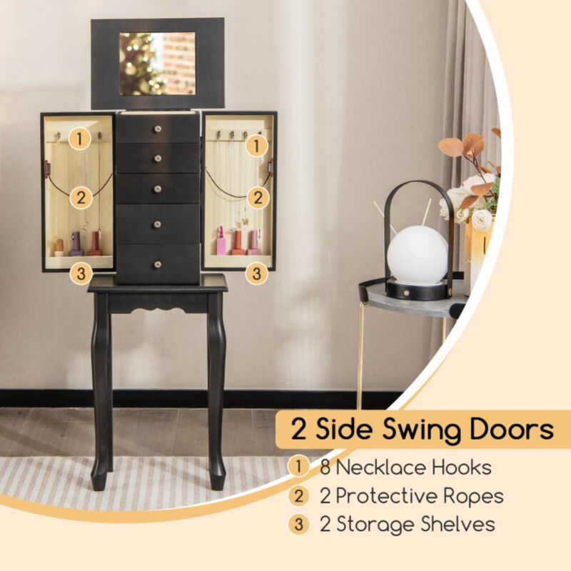 Hivvago 2 Colors Armoire Storage Standing Jewelry Cabinet with Mirror-Black