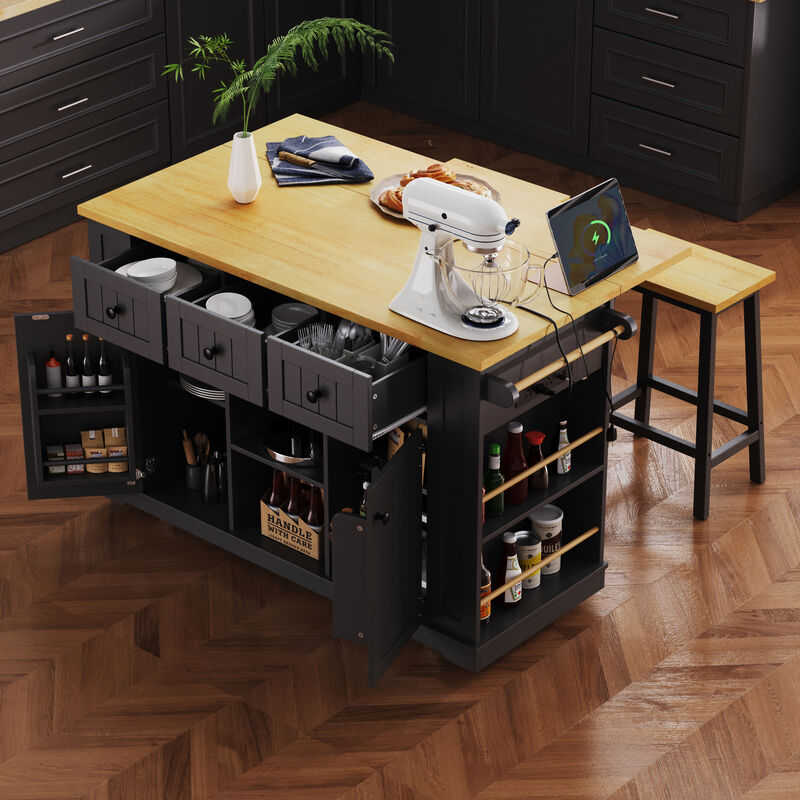 Merax Kitchen Island with 2 Bar Stools