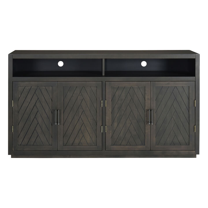 TREXM 4-door Classic Sideboard with Open Storage and Adjustable Shelves Perfect for kitchens,  living rooms (Grey Brown)