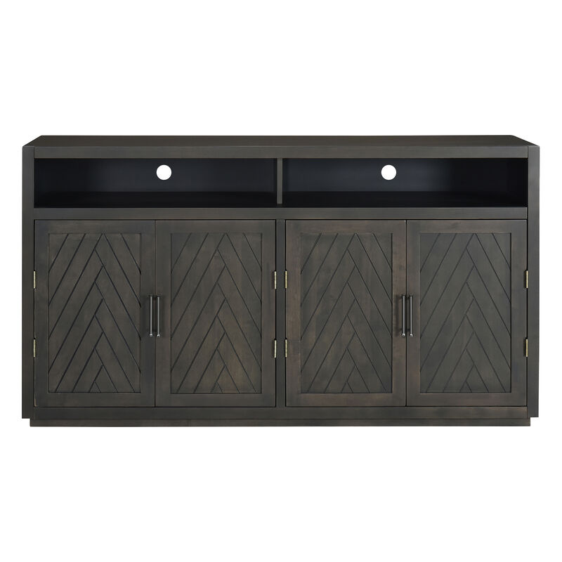 TREXM 4-door Classic Sideboard with Open Storage and Adjustable Shelves Perfect for kitchens,  living rooms (Grey Brown)