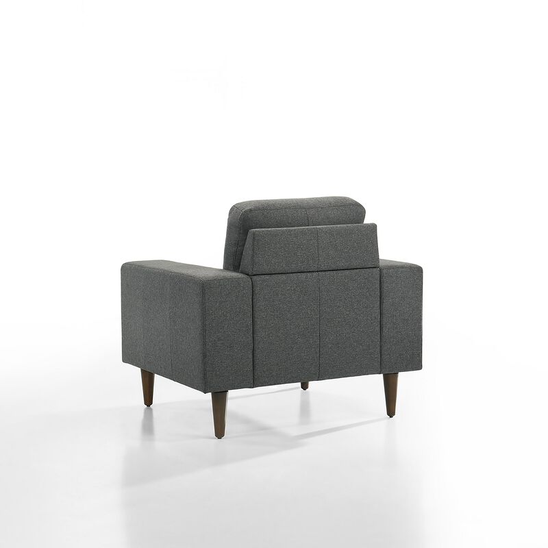 Vile Accent Chair, Plush Gray Fabric, Classic Tapered Solid Wood Legs - Benzara