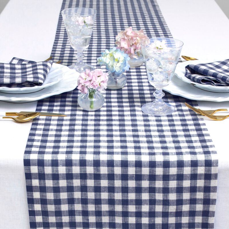 Solino Home 100% Pure Linen Table Runner | Gingham Check