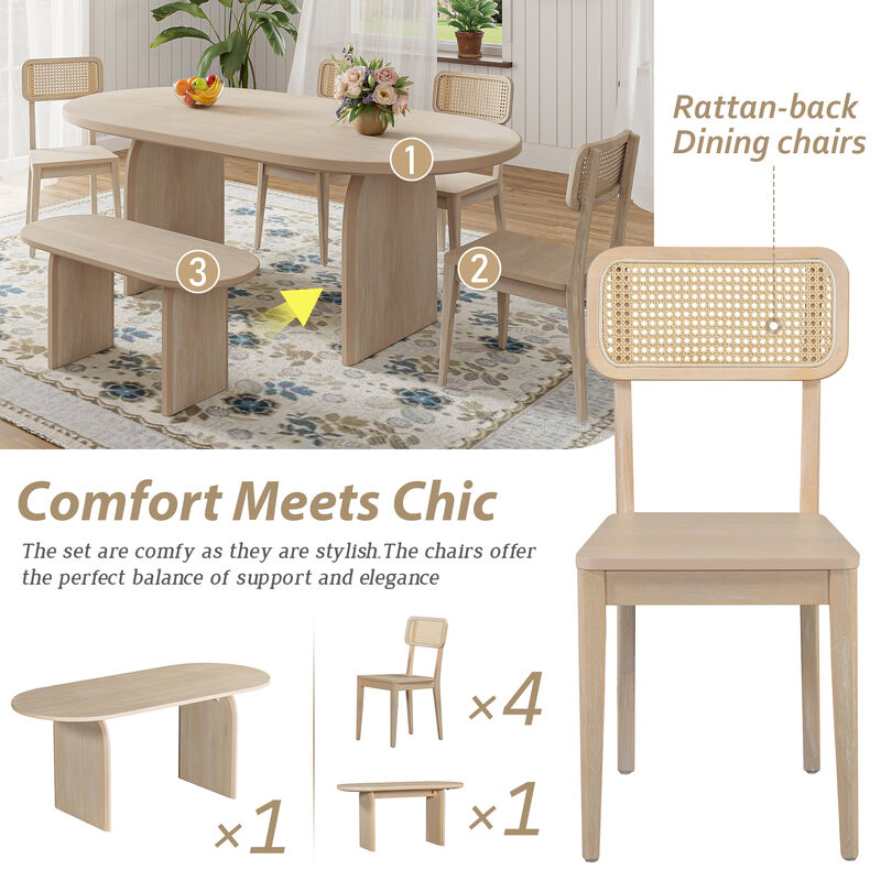 Merax 6 Pieces Table Chairs Bench Dining Set