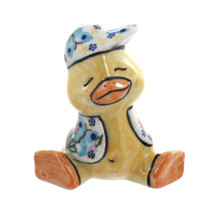 Blue Rose Polish Pottery Autumn Burst Baby Duck with Cap