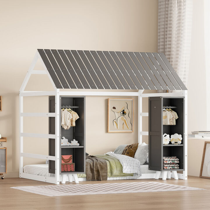 Merax Kids Floor Bed with Two Movable Wardrobes