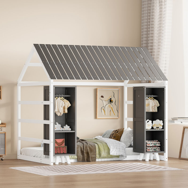 Merax Kids Floor Bed with Two Movable Wardrobes