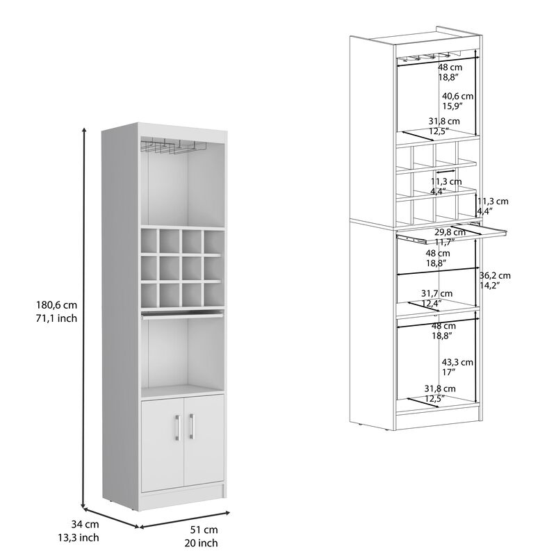 Pisek Bar Cabinet 5-Tier, Wine Cabinet, Liquor Cabinet, 12 Bottle Cubbies, 5 Shelves, White, Living Room