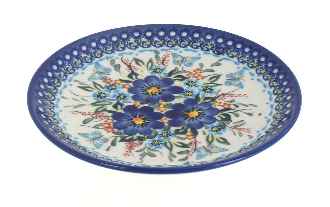 Blue Rose Polish Pottery Lilac Garden Dessert Plate