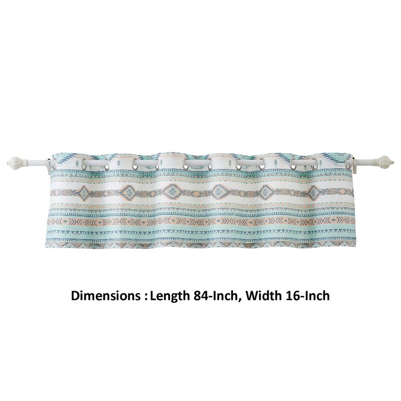 Kiev 84 Inch Window Valance, Microfiber Blue Southwest Design, Grommets-Benzara