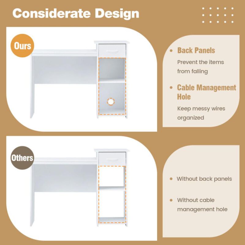 Hivvago Computer Desk with Drawer Modern Laptop PC Desk with Adjustable Shelf and Cable Hole