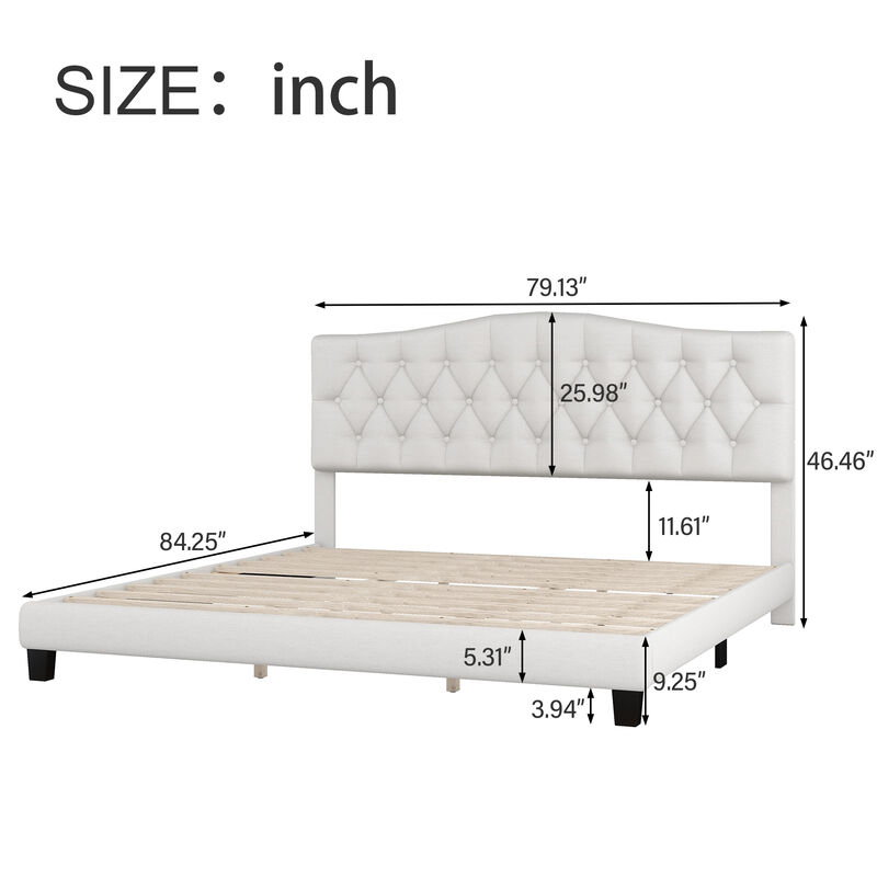 Merax Upholstered Platform Bed with Saddle Curved Headboard and Diamond Tufted Details