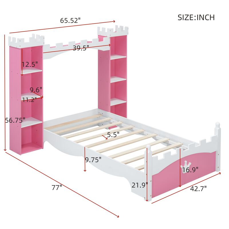 Merax Castle Wooden Bed with Storage Shelf