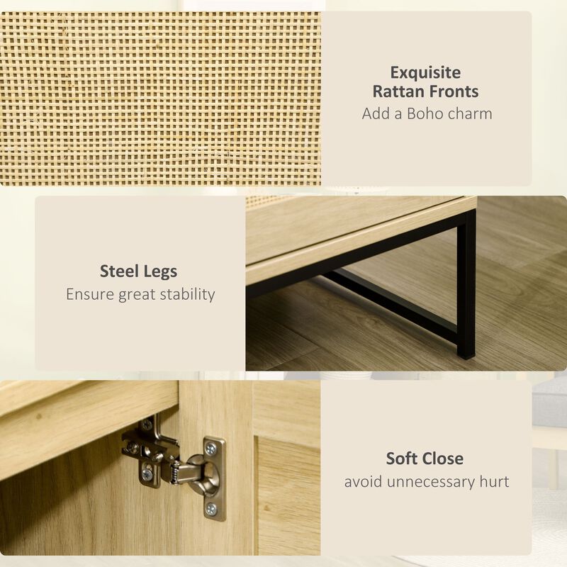 Versatile Storage: Sideboard with Rattan Doors & Metal Base