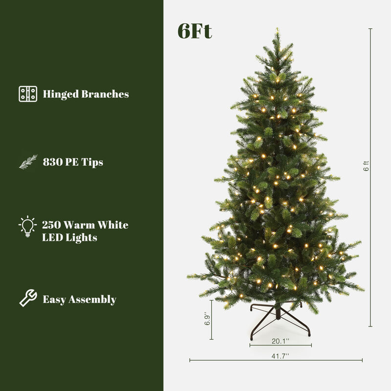LuxenHome 6Ft Pre-Lit Green Full Fir Artificial Christmas Tree