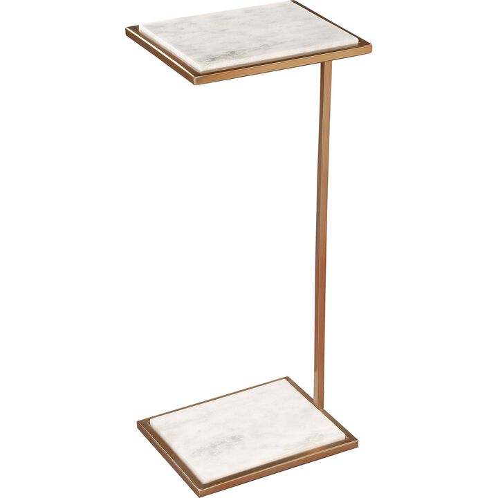 24" Gold and White Rectangular Side Table with Marble Top