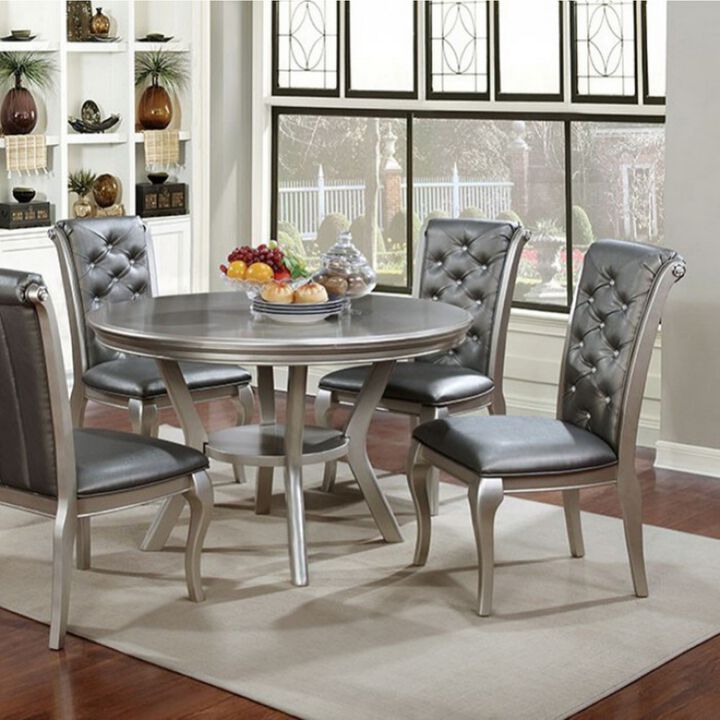 Amina Contemporary Round Dining Table, Champagne-Benzara