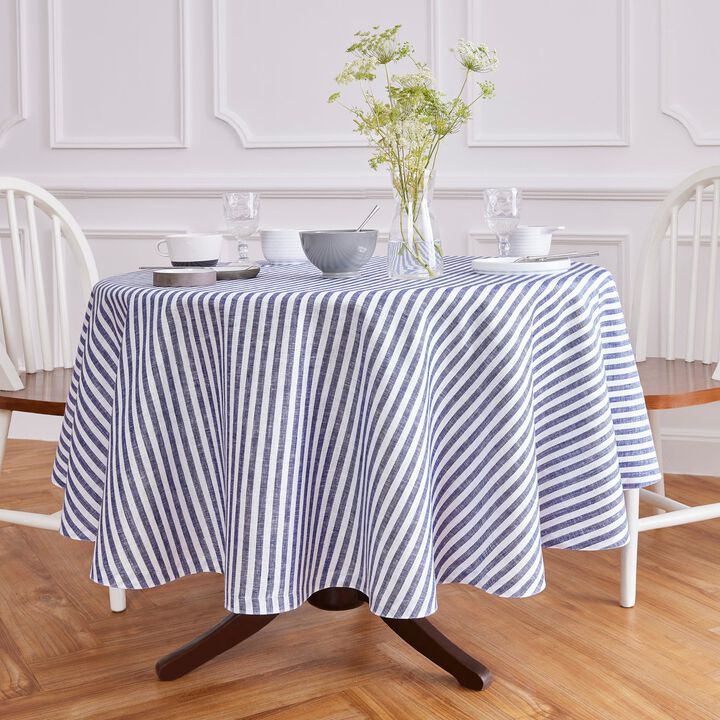 Solino Home 100% Pure Linen Round Tablecloth 70 Inch Diameter | Amalfi Stripe
