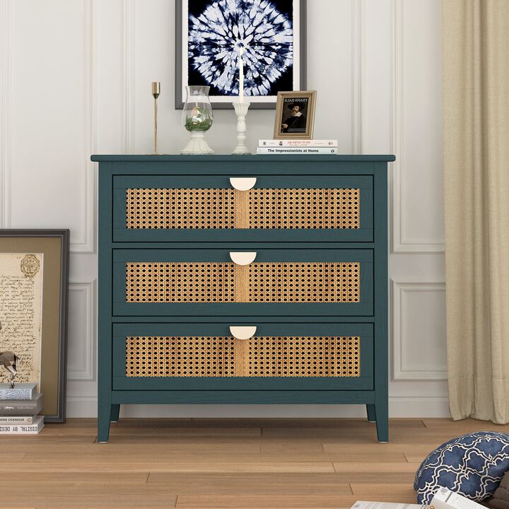 MONDAWE Natural Rattan 3 Drawer Cabinet ,American  Style Furniture Suitable for Bedroom, Living room, Study