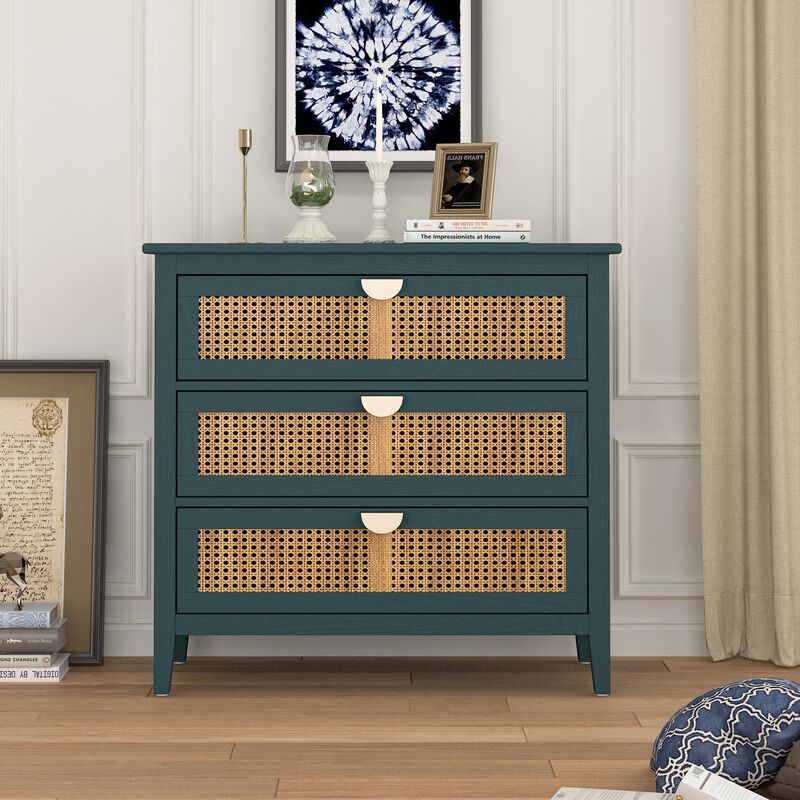 MONDAWE Natural Rattan 3 Drawer Cabinet ,American  Style Furniture Suitable for Bedroom, Living room, Study