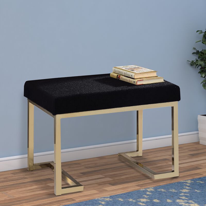 Astonishing Ottoman, Black Fabric & Gold-Benzara