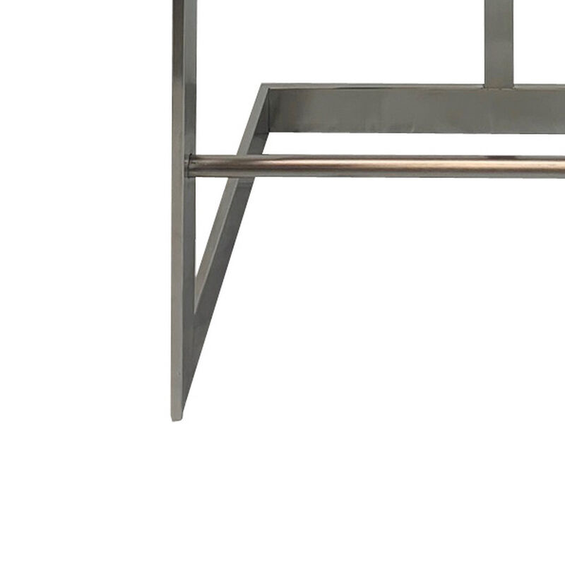 Keyn 26 Inch Counter Stool Chair, Faux Leather, Stainless Steel Base, Gray - Benzara