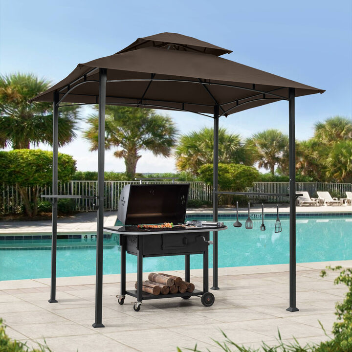 Outdoor Grill Gazebo 8 X 5 FT, Shelter Tent, Double Tier Soft Top Canopy And Steel Frame