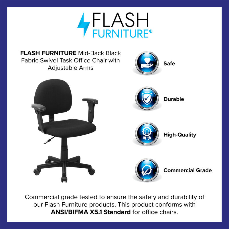 Wayne Mid-Back Fabric Swivel Task Office Chair with Adjustable Arms