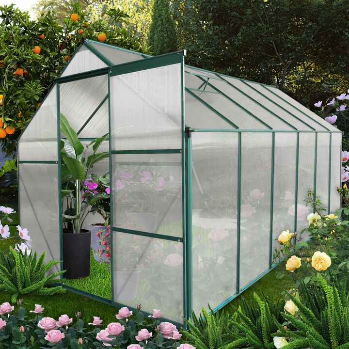 MONDAWE 6x12 FT Polycarbonate Greenhouse Raised Base and Anchor Aluminum Heavy Duty Walk-in Greenhouses for Outdoor Backyard
