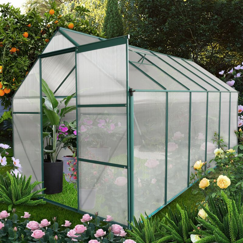 MONDAWE 6x12 FT Polycarbonate Greenhouse Raised Base and Anchor Aluminum Heavy Duty Walk-in Greenhouses for Outdoor Backyard