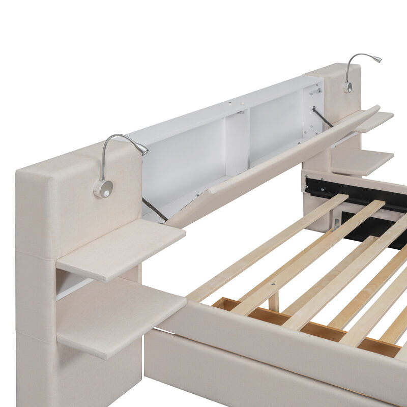 Merax Upholstered Platform Bed with Reading Lights