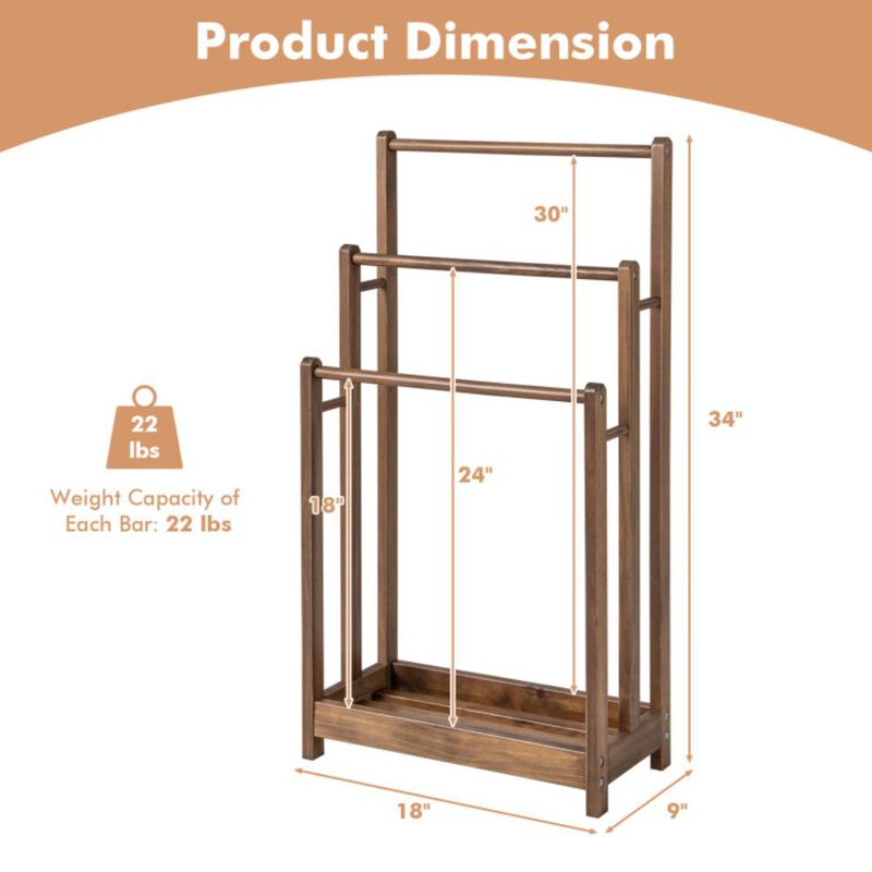 Hivvago Freestanding Towel Rack 3-Bar Hand Towel Drying Stand with Bottom Storage Shelf