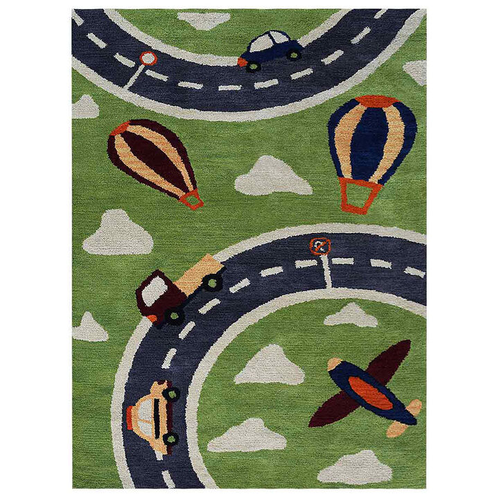 RUGSOTIC CARPETS HAND TUFTED WOOL ECO-FRIENDLY AREA RUGS  - 5'x8', Rectangle Shape, Green, Kids Design, High Pile Thick Handmade Anti Skid Area Rugs for Living Room, Bed Room (K03007)