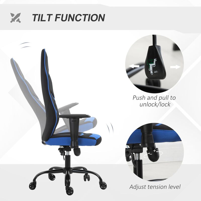 Blue Racing Office Chair: High Back, Tilt, Adjustable Armrest