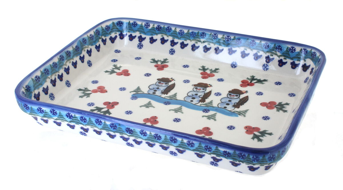 Blue Rose Polish Pottery Hyacinth Large Rectangular Baker