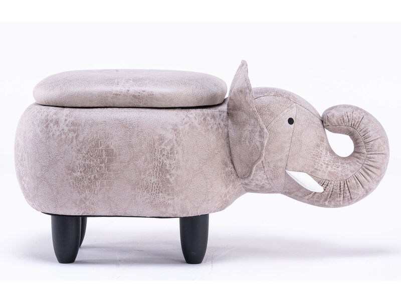 Grey Elephant Shaped Storage Ottoman