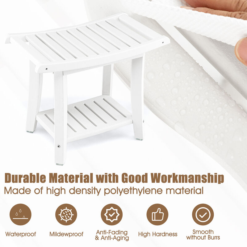 Heavy Duty Waterproof Bath Stool with Curved Seat and Storage Shelf