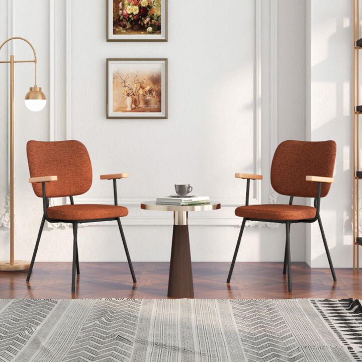 Hivvago Set of 2 Modern Fabric Dining Chairs with Armrest and Curved Backrest