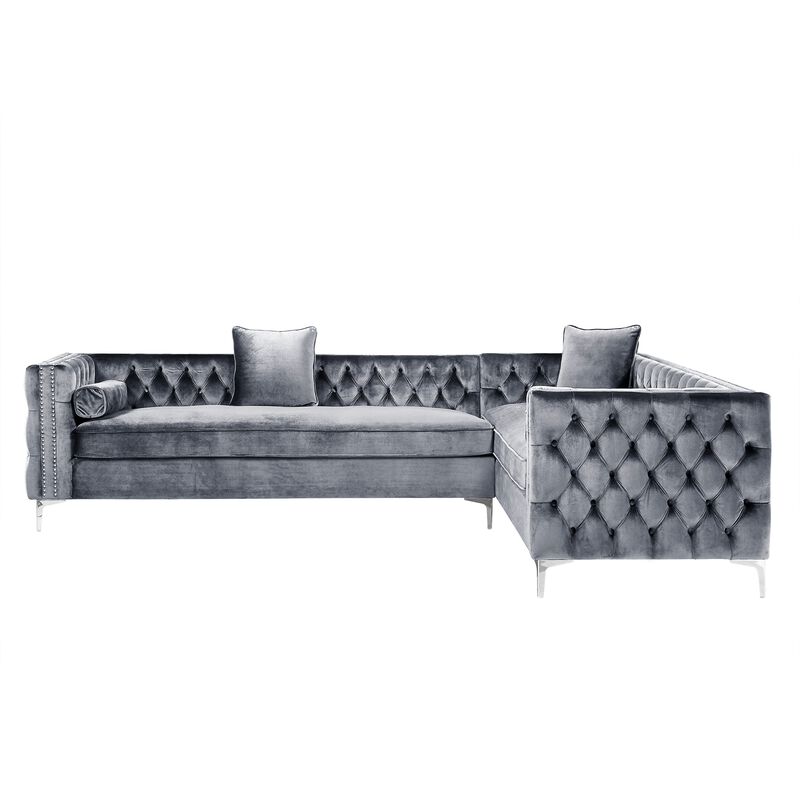 Inspired Home Clarinda Velvet Left Facing Corner Sectional Sofa