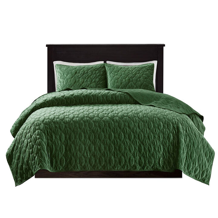 Gracie Mills Gayle 3-Piece Casual Geometric Velvet Quilt Set