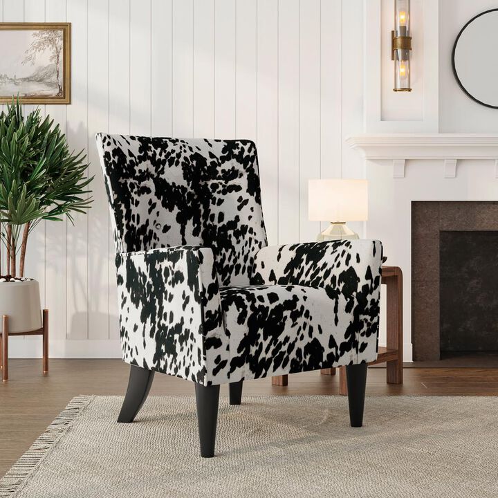 HL Home Furnishings Shelter High Back Wingback Chair in Velvet Black Cow Print