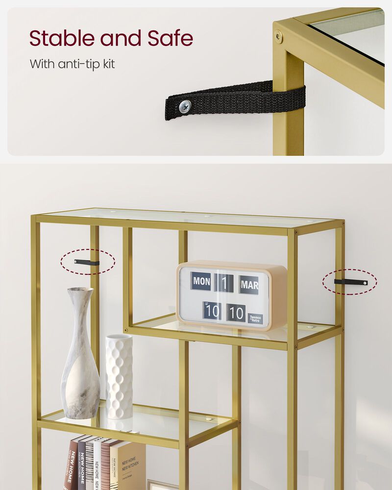6-Tier Tall Bookshelf with Tempered Glass Shelves