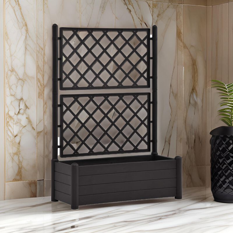Simi Garden Flower Planter with Trellis, Anthracite Gray, 17x40x56 - Benzara