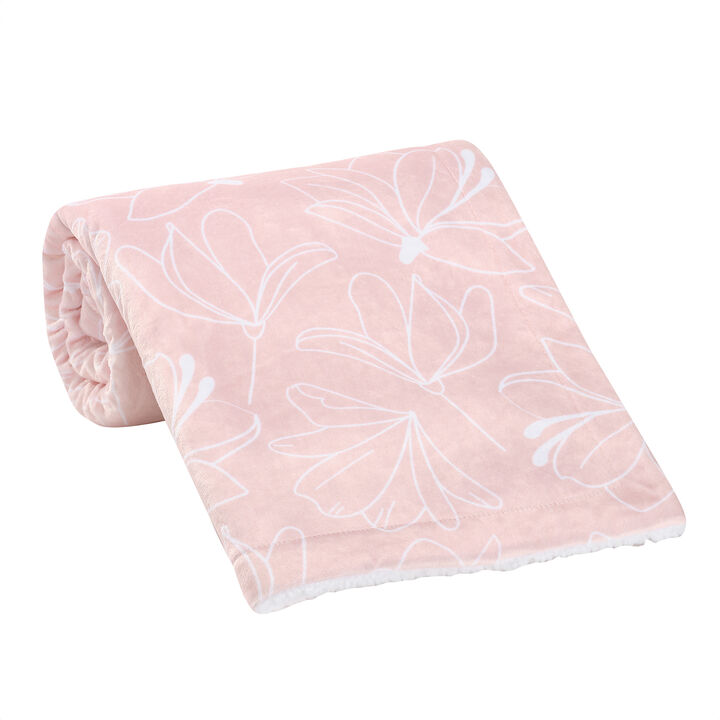 Lambs & Ivy Petals Pink/White Floral Fleece Faux Shearling Soft Baby Blanket