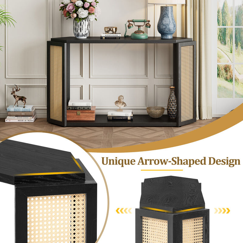 Merax Console Table with 1 Open Shelf and Rattan Side