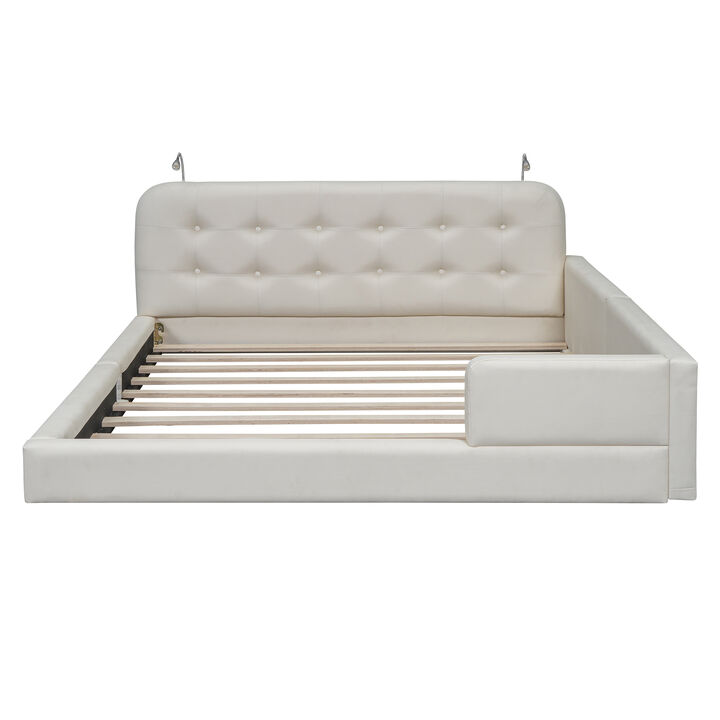 Merax PU Leather Upholstered Platform Bed with 2 Reading Lights
