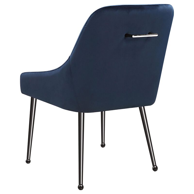 Maya Dining Side Chair Set of 2, Slope Arms, Black Metal, Blue Velvet - Benzara