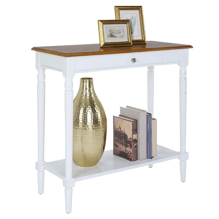 Convenience Concepts French Country 1 Drawer Hall Table with Shelf, Dark Walnut/White Finish