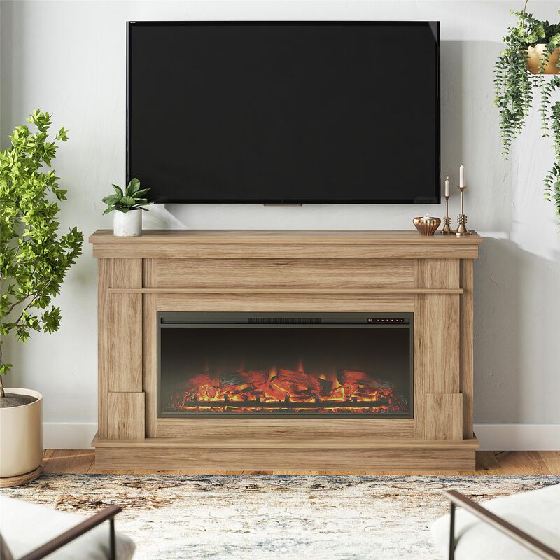 Ameriwood Home Elmcrest Wide Mantel with Linear Electric Fireplace, White