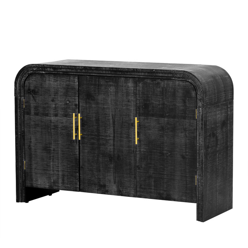 Minimalist Curved Sideboard with Gold Handles and Dividers